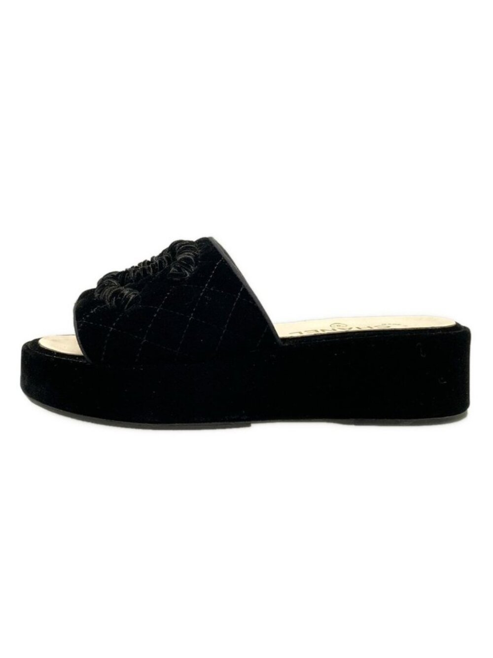 Chanel Sandals C Black CC Logo Quilted Open
